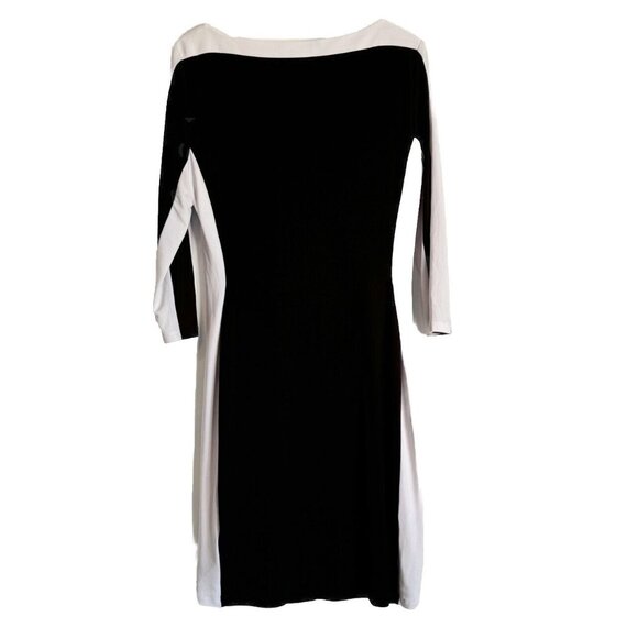 Lauren Ralph Lauren Women Career Dress 14 Black White Ruched 3/4 Sleeve Office - Picture 9 of 10